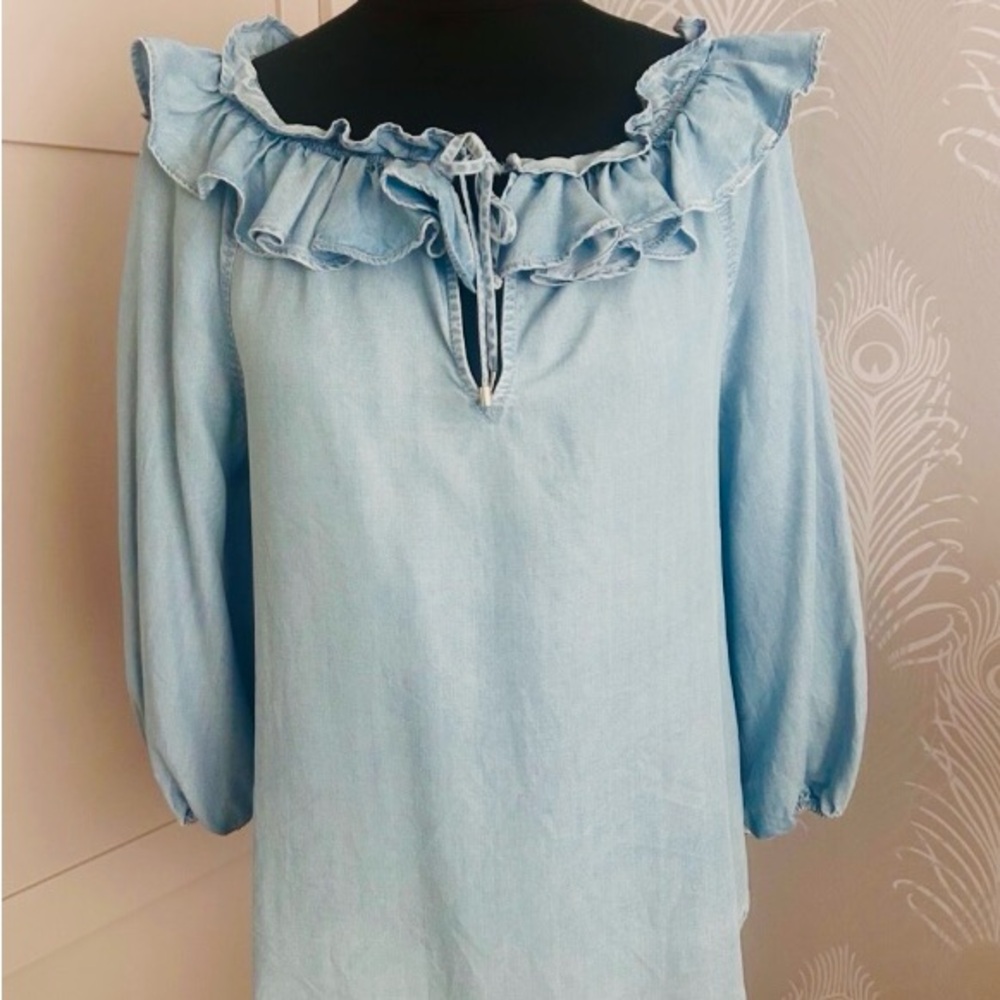 Ralph Lauren Light Blue Ruffled Blouse